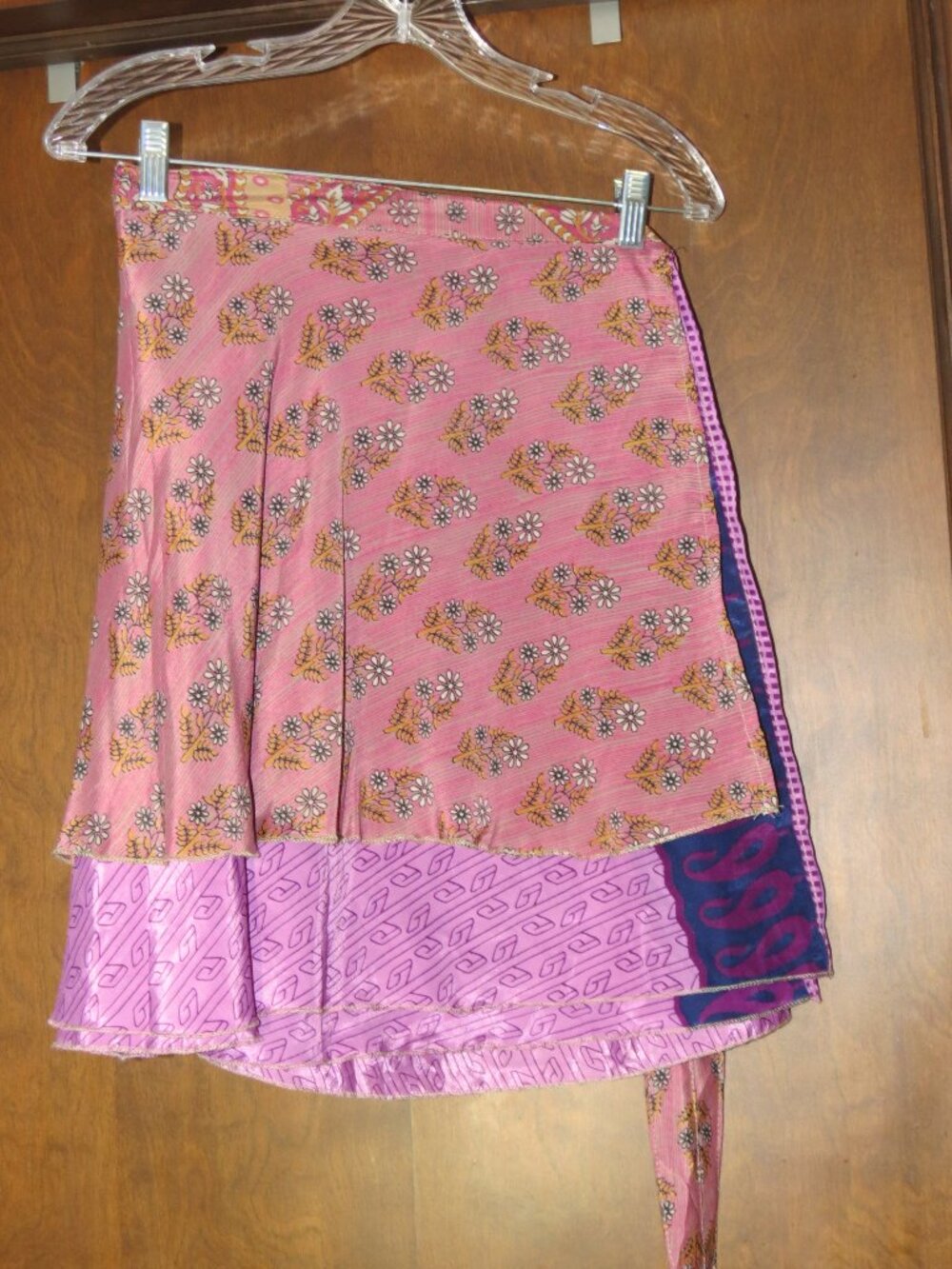 Darn Good Yarn Sari Silk Wrap Skirt XL 14-20 Mini Reversible